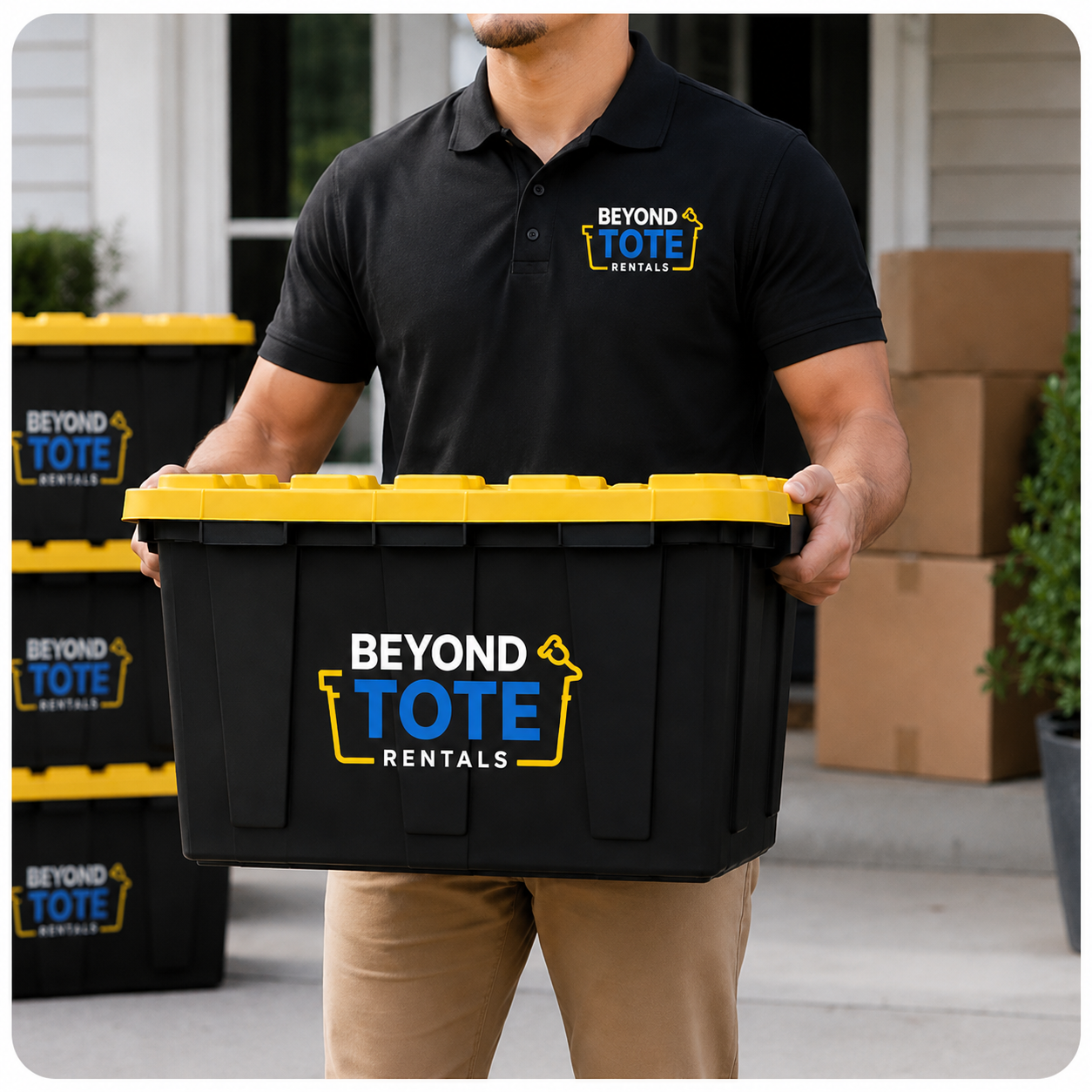 Person holding Beyond Tote rental bin